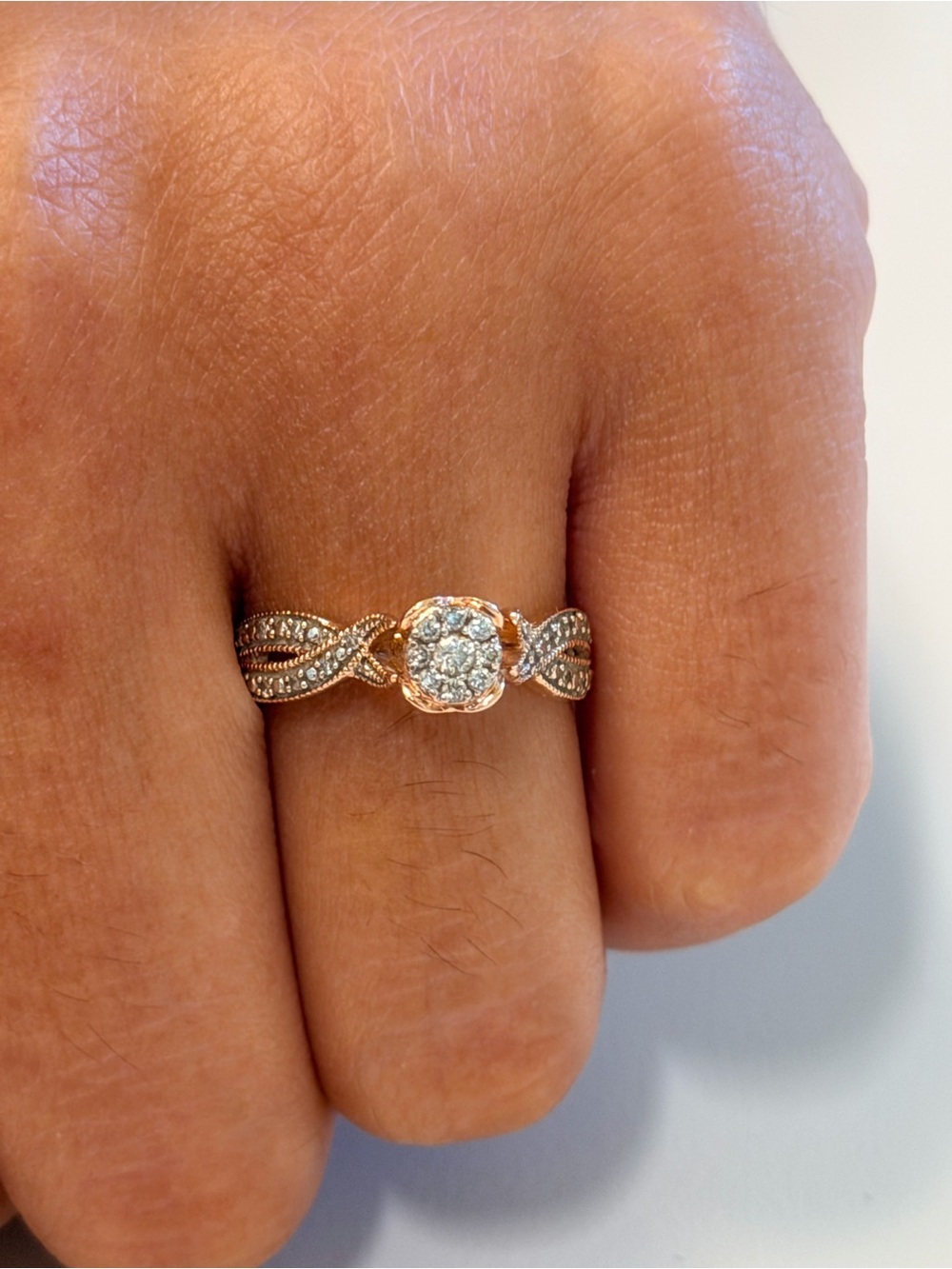 Vintage-Inspired Rose Gold and Diamond 10k Magic Glo Engagement Ring sz 6.5 - Picture 2 of 5